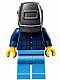 Minifig No: sc020  Name: Mechanic - Male, Plaid Button Shirt, Medium Blue Legs, Pearl Dark Gray Welding Helmet, Frown and Sweat Drops
