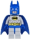 Minifig No: sh0111  Name: Batman - Light Bluish Gray Suit with Yellow Belt and Crest, Blue Mask and Cape