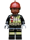 Lot ID: 180496489  Minifig No: sh0579  Name: Firefighter - Dark Red Fire Helmet, Reddish Brown Head, Reflective Stripes