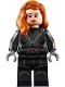 Minifig No: sh0637  Name: Black Widow - Black Jumpsuit, Dark Orange Mid-Length Hair, Printed Legs, Printed Arms