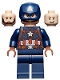 Minifig No: sh0736  Name: Captain America - Dark Blue Suit, Reddish Brown Hands, Helmet