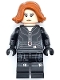 Lego part: Black Widow - Black Jumpsuit, Dark Orange Short Hair, Printed Legs, Printed Arms