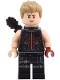 Minifig No: sh0925  Name: Hawkeye - Black and Dark Red Suit, Dark Tan Hair, Quiver, Silver Zipper