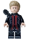 Minifig No: sh0969  Name: Hawkeye - Black and Dark Red Suit, Dark Tan Hair, Quiver, Silver Boot Tips