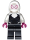 Minifig No: sh1030  Name: Ghost-Spider / Spider-Gwen (Gwen Stacy) - Black Legs, White Basic Smooth Hood, Magenta Hands