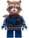 Minifig No: sh1068  Name: Rocket Raccoon - Dark Blue Outfit, Dark Red Scarf, Reddish Brown Head