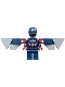 Minifig No: sh1096  Name: Captain America (Sam Wilson) - Dark Blue Suit, Dark Blue Plain Legs, Backpack and Wings