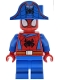 Minifig No: sh1111  Name: Spider-Man (Peter 'Spidey' Parker) - Medium Legs, Black Spider Logo, Dark Orange Belt, Pirate Hat