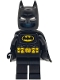 Minifig No: sh1115  Name: Batman Batsuit - Black with Yellow Belt with Medium Nougat Details, Cowl with White Eyes, Flexible Rubber Cape, Trans-Light Blue Head