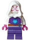 Minifig No: sh1117  Name: Ghost-Spider (Gwen Stacy) - Dark Purple Medium Legs, White Hood, Medium Azure Spider Logo, Dark Orange Belt