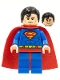 Minifig No: sh156  Name: Superman - Blue Suit, Dual Sided Head with Red Eyes on Reverse, Spongy Soft Knit Cape