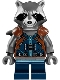 Minifig No: sh384  Name: Rocket Raccoon - Dark Blue and Reddish Brown Outfit, Dark Bluish Gray Head