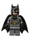 Minifig No: sh589  Name: Batman - Dark Bluish Gray Suit with Gold Outline Belt and Crest, Mask and Cape (Type 3 Cowl, Tear-Drop Neck Cut Spongy Cape)