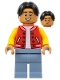 Minifig No: sh893  Name: Ned Leeds - Red and Yellow Letter Jacket, Sand Blue Legs