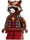 Minifig No: sh936  Name: Rocket Raccoon - Dark Red and Pearl Dark Gray Outfit, Reddish Brown Head