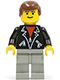 Minifig No: shell011  Name: Leather Jacket with Zippers - Light Gray Legs, Brown Male Hair, Eyebrows