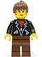 Minifig No: soc006  Name: Leather Jacket with Zippers - Brown Legs, Brown Ponytail Hair