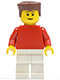 Minifig No: soc118  Name: Plain Red Torso with Red Arms, White Legs, Reddish Brown Flat Top Hair (Soccer Player)