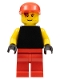 Minifig No: soc130  Name: Plain Black Torso with Yellow Arms, Black Hands, Red Legs, Red Cap (Soccer Goalie)