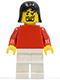 Minifig No: soc133  Name: Plain Red Torso with Red Arms, White Legs, Black Female Hair, Moustache (Soccer Player)