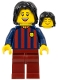 Minifig No: soc147  Name: Soccer Fan - FC Barcelona, Female, Dark Red Legs