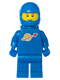 Minifig No: sp004new2  Name: Classic Space - Blue with Air Tanks and Motorcycle (Standard) Helmet, Brown Eyebrows, Thin Grin (Reissue)