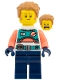 Minifig No: sp153  Name: Astronaut - Spacesuit with Dark Blue Legs, Coral Arms, Medium Nougat Hair