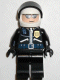 Minifig No: spd003  Name: Police - Highway Patrolman, Black Shirt w/Badge and Radio, Black Legs, White Helmet
