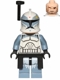 Minifig No: sw0330  Name: Clone Trooper Commander Wolffe, 104th Battalion 'Wolfpack' (Phase 1) - Black Rangefinder and Kama, Sand Blue Markings, Large Eyes