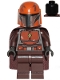 Minifig No: sw1079  Name: Mandalorian Tribe Warrior - Male, Dark Brown Cape, Dark Orange Helmet