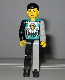 Minifig No: tech001 Name: Technic Figure Black/Light Gray Legs, Dark Turquoise Torso with Yellow, Black, Silver Pattern, Light Gray Mechanical Left Arm Minifig No: tech001 Name: Technic Figure Black/Light Gray Legs, Dark Turquoise Torso with Yellow, Black, Silver Pattern, Light Gray Mechanical Left Arm