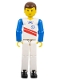 Minifig No: tech003  Name: Technic Figure White Legs, White Top with Red Stripes Pattern, Blue Arms (Skier)