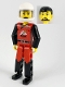 Minifig No: tech008a  Name: Technic Figure Red/Black Legs, Red Top, Black Hair (Fireman), White Helmet