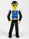 Minifig No: tech019  Name: Technic Figure Black Legs, White Top with Police Logo, Black Arms