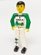 Minifig No: tech022s  Name: Technic Figure White Legs with Knife (Sticker) on Right Leg, White Top with White and Green Torso with Rescue Pattern, Green Arms