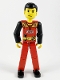 Minifig No: tech023  Name: Technic Figure Red Legs, Red Top with Black 'FIRE', Black Arms (Fireman) - Without Sticker