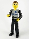Lot ID: 339909379  Minifig No: tech029  Name: Technic Figure Black Legs, Light Gray Top with Police Pattern, Black Arms