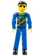 Lot ID: 207056626  Minifig No: tech033  Name: Technic Figure Blue Legs, Blue Top with Technic Logo, Black Hair and Sunglasses - Without Stickers