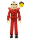 Minifig No: tech034a  Name: Technic Figure Red Legs, Red Top with Chest Plate, Black Hair, White Helmet - without Stickers