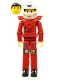 Minifig No: tech034as  Name: Technic Figure Red Legs, Red Top with Chest Plate, Black Hair, White Helmet - With Stickers