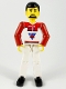 Lot ID: 294244889  Minifig No: tech036  Name: Technic Figure White Legs, White Top with Red Vest, Red Arms, Black Hair