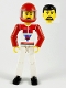 Lot ID: 399162955  Minifig No: tech036a  Name: Technic Figure White Legs, White Top with Red Vest, Red Arms, Black Hair, Red Helmet