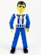 Lot ID: 414152990  Minifig No: tech038  Name: Technic Figure Blue Legs, White Top with Zipper and Blue Shoulder Harness Pattern, Blue Arms