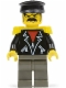 Minifig No: tim001  Name: Time Twisters - Black Leather Jacket with Zippered Pockets over Red Shirt, Yellow Epaulettes (Tony Twister / Baron Blomberg)