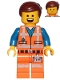 Minifig No: tlm105  Name: Emmet - Wide Smile with Teeth and Tongue / Sad, Worn Uniform