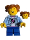 Minifig No: tls126  Name: LEGO Brand Store Customer - Girl, Bright Light Blue Denim Jacket over Shirt with Record, Blue Short Legs, Dark Orange Hair