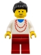 Minifig No: trn003  Name: Necklace Red - Red Legs, Black Ponytail Hair