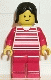 Minifig No: trn010 Name: Horizontal Lines Red - Red Arms - Red Legs, Black Female Hair Minifig No: trn010 Name: Horizontal Lines Red - Red Arms - Red Legs, Black Female Hair