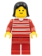 Minifig No: trn010  Name: Horizontal Lines Red - Red Arms - Red Legs, Black Female Hair