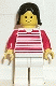 Minifig No: trn011 Name: Horizontal Lines Red - Red Arms - White Legs, Black Female Hair Minifig No: trn011 Name: Horizontal Lines Red - Red Arms - White Legs, Black Female Hair